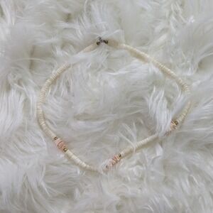 Vintage Puka Shell Necklace Beaded Seashell Choker Beachy Summer Peach‎ & Ivory
